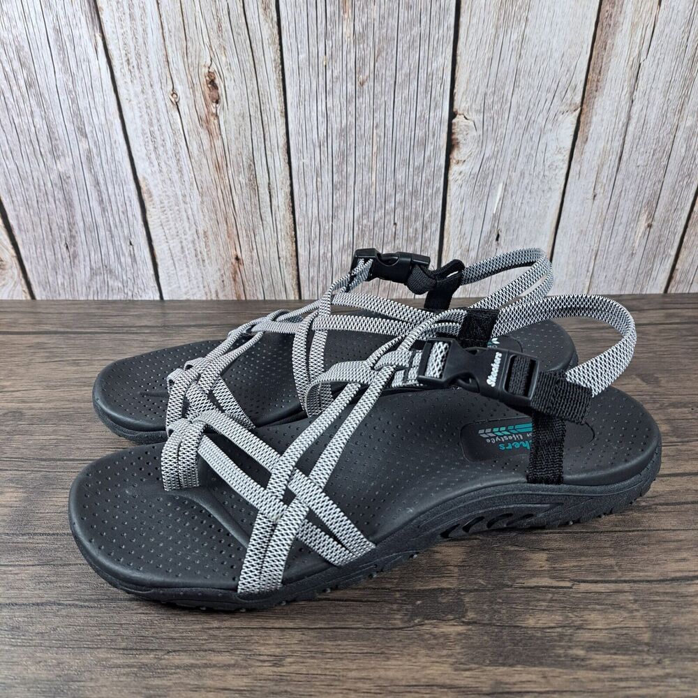 Skechers Reggae Irie Mon Slingback Outdoor Sandals Women's Sz 10 Black White